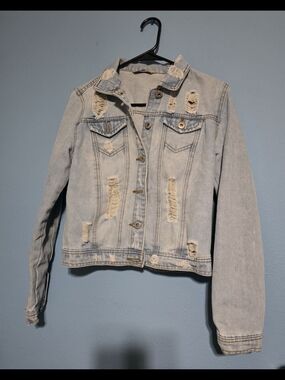 Highway Jeans Light Blue Distressed Denim Jacket Medium